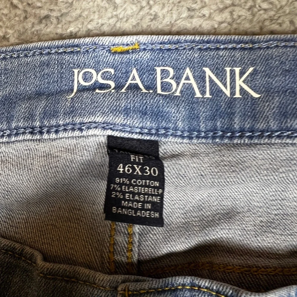 Jos A Bank Jeans Mens 46x30 Blue Excellent Straight Fit Stretch‎ Denim Casual